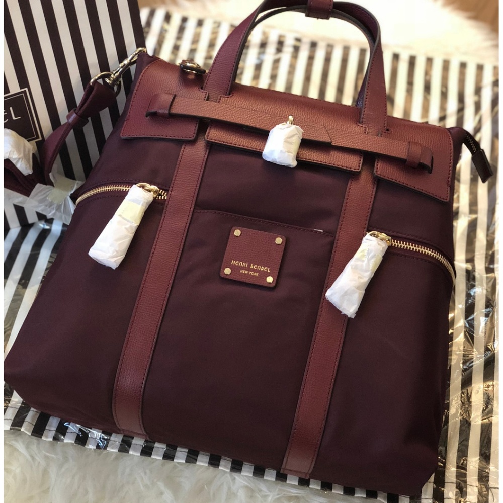 SOLD Henri Bendel Jetsetter Purse Backpack Oxblood - Picture 2 of 8